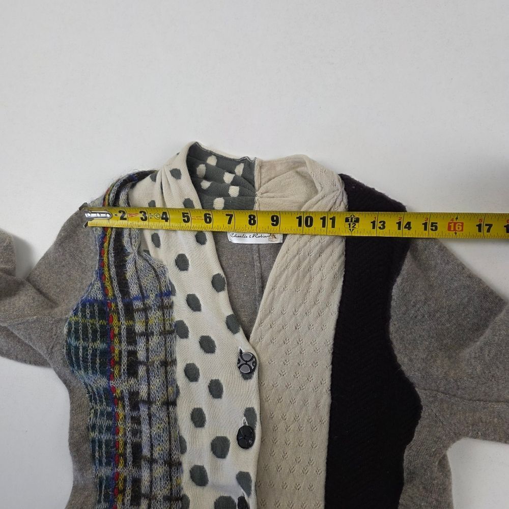 Anthropolgie Charlie & Robin Cardigan Sweater Patchwork Print Polka Dot Fringe S - Picture 8 of 11